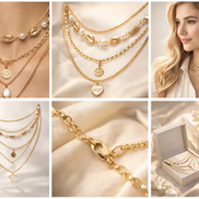 5 separate Necklace with Gold Cowrie Shells & Pearls #GFN5497(OH2)