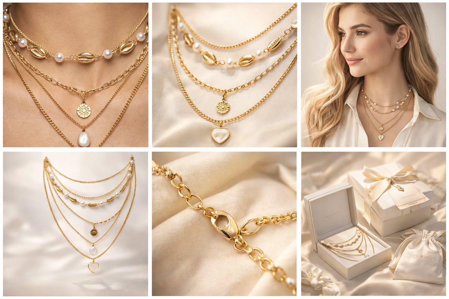 5 separate Necklace with Gold Cowrie Shells & Pearls #GFN5497(OH2)