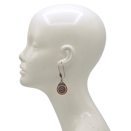 Boho Teardrop Dangle Earrings – Antique Gold with Beaded Accents 2.7"#HNE91033(GB10)