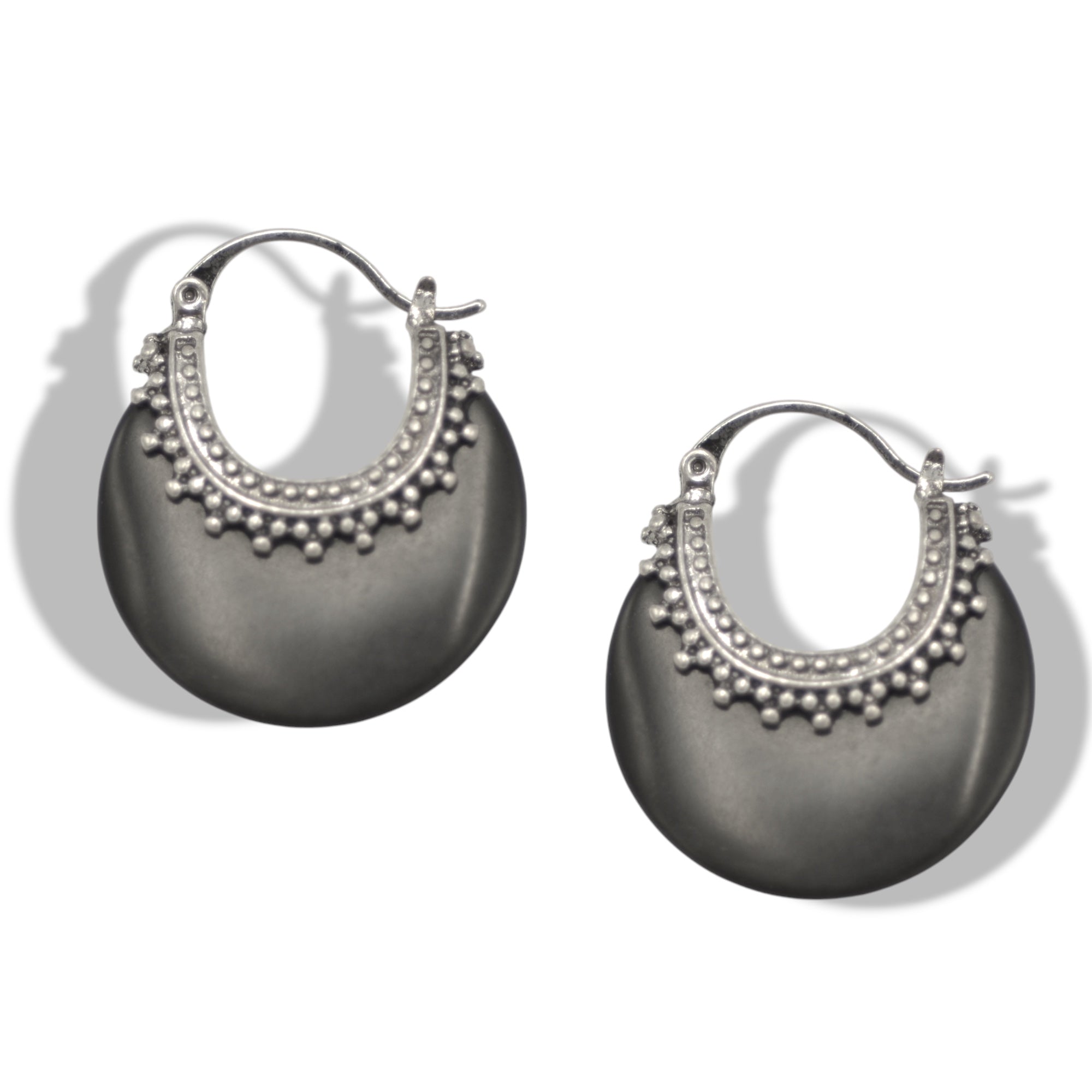 Bohemian Faux-Turquoise Crescent Hoops – 1.5