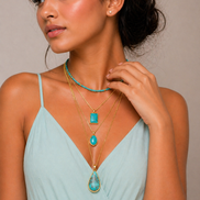 Multi-Layer Turquoise & Gold Pendant Necklace Set 26