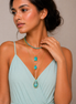 Multi-Layer Turquoise & Gold Pendant Necklace Set 26"#HNN91029GT(LA18)