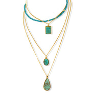 Multi-Layer Turquoise & Gold Pendant Necklace Set 26