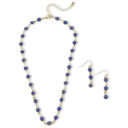 Evil Eye Protection Necklace & Earrings Set – 16" Necklace with 1.8" Earrings#HNN+E91062 - ASSORTED