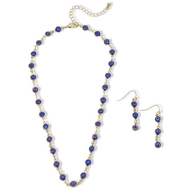 Evil Eye Protection Necklace & Earrings Set – 16" Necklace with 1.8" Earrings#HNN+E91062 - ASSORTED