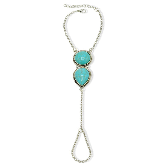 Turquoise Stone Hand Chain Bracelet #HNB+R91064(UD3)