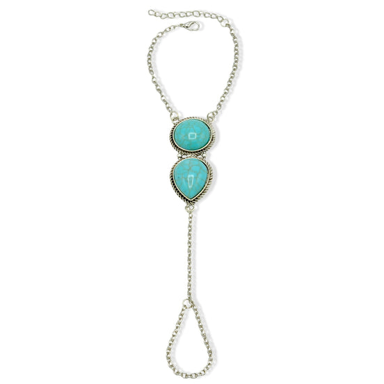 Turquoise Stone Hand Chain Bracelet #HNB+R91064(UD3)