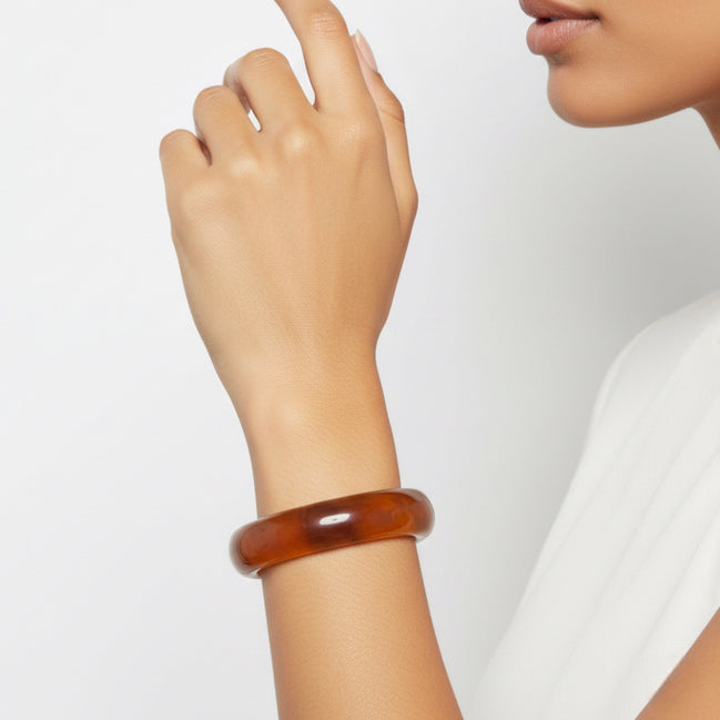 2.8" Oversized Square-Edge Tortoise Shell Resin Bangle Bracelet – Vintage Style Amber Geometric Bangle#GFB1723-2