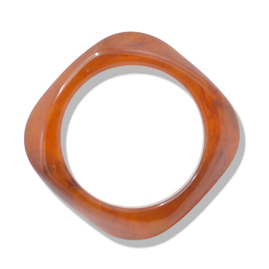 2.8" Oversized Square-Edge Tortoise Shell Resin Bangle Bracelet – Vintage Style Amber Geometric Bangle#GFB1723-2