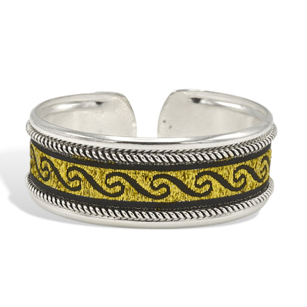 2.8" Bohemian Silver & Gold Woven Wave Cuff Bracelet – Ethnic Tribal Style Open Bangle – Adjustable Statement Jewelry#FW-BCUFF1(PF4)