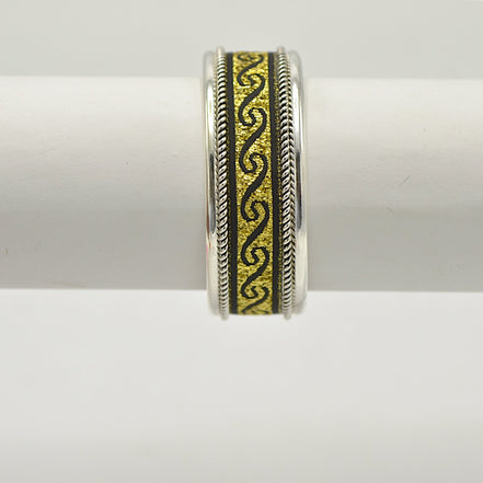 2.8" Bohemian Silver & Gold Woven Wave Cuff Bracelet – Ethnic Tribal Style Open Bangle – Adjustable Statement Jewelry#FW-BCUFF1(PF4)