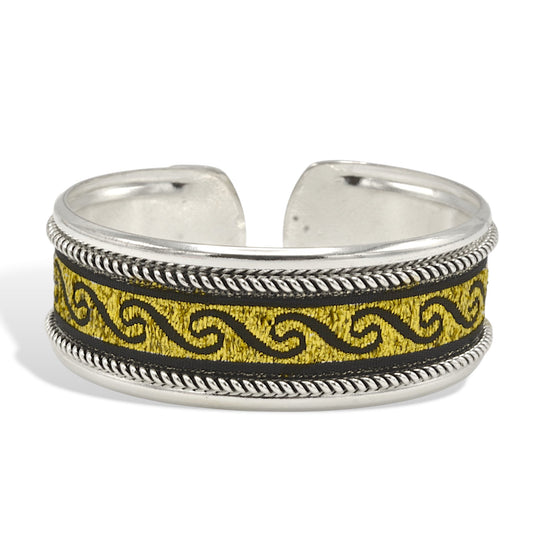 2.8" Bohemian Silver & Gold Woven Wave Cuff Bracelet – Ethnic Tribal Style Open Bangle – Adjustable Statement Jewelry#FW-BCUFF1(PF4)