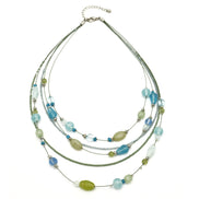 MULTICOLOR BEADS SILVER LAYER NECKLACE #QN12396-1X_GRN/BLUE MIX(FH20)