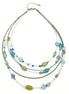 MULTICOLOR BEADS SILVER LAYER NECKLACE #QN12396-1X_GRN/BLUE MIX(FH20)