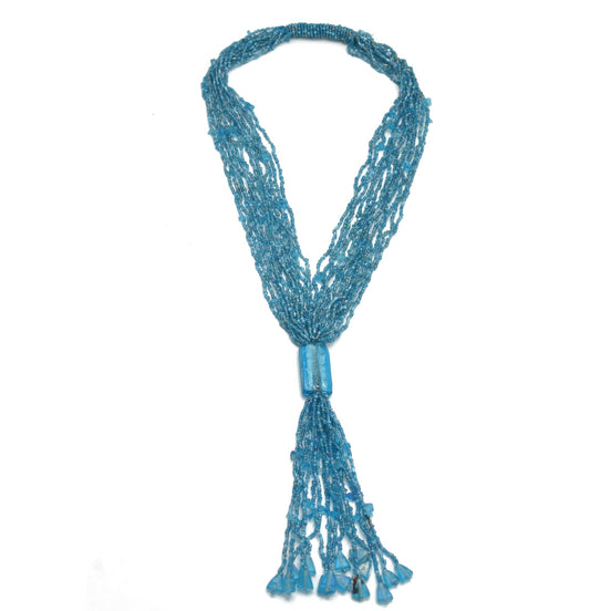 Aqua Blue multi layered Seed beads tassel long Necklace #N3101_AQUA