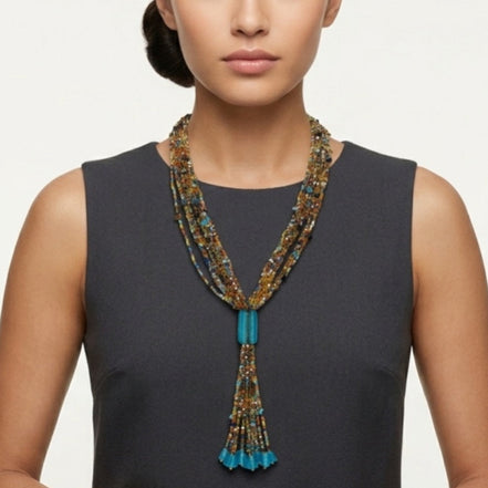 Multicolor multi layered Seed beads tassel long Necklace #N3101-Multi (PA7)