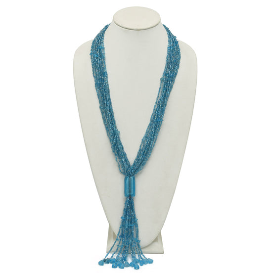 Aqua Blue multi layered Seed beads tassel long Necklace #N3101_AQUA