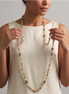 Women’s 48-Inch Glass Bead Necklace, Earthy Olive, Amber and Rose Long Necklace with Faux Pearls, Convertible Multilayer Jewelry#N12733 GLD GRN (TD2)