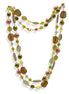 48" Long Single Strand Mixed Bead Necklace – Earthy Olive, Amber, and Rose Palette – Versatile Wrap Statement Jewelry#N12733 GLD GRN (TD2)