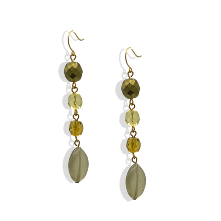 3" Bohemian Long Beaded Drop Earrings – Earthy Olive and Amber Tones with Gold-Tone Fishhooks#E12733_GLD_GRN (TD1/Show Room)