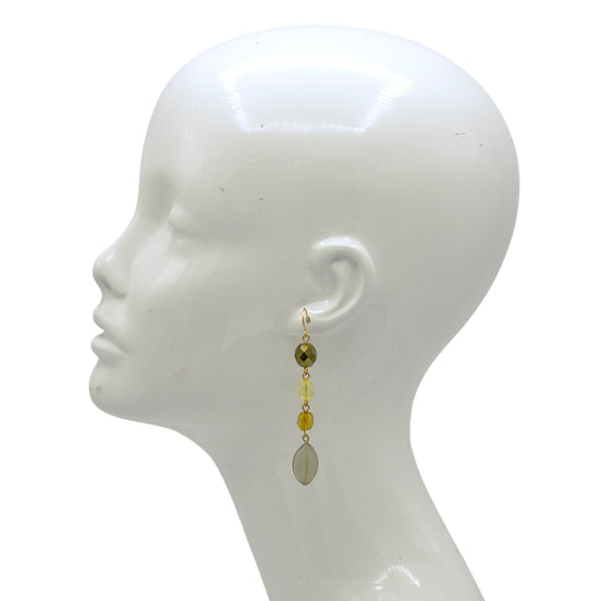 3" Bohemian Long Beaded Drop Earrings – Earthy Olive and Amber Tones with Gold-Tone Fishhooks#E12733_GLD_GRN (TD1/Show Room)