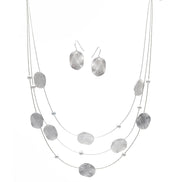 Silver Brushed Illusion Necklace And Earrings Set #SCE18256_SILVER(MB16)