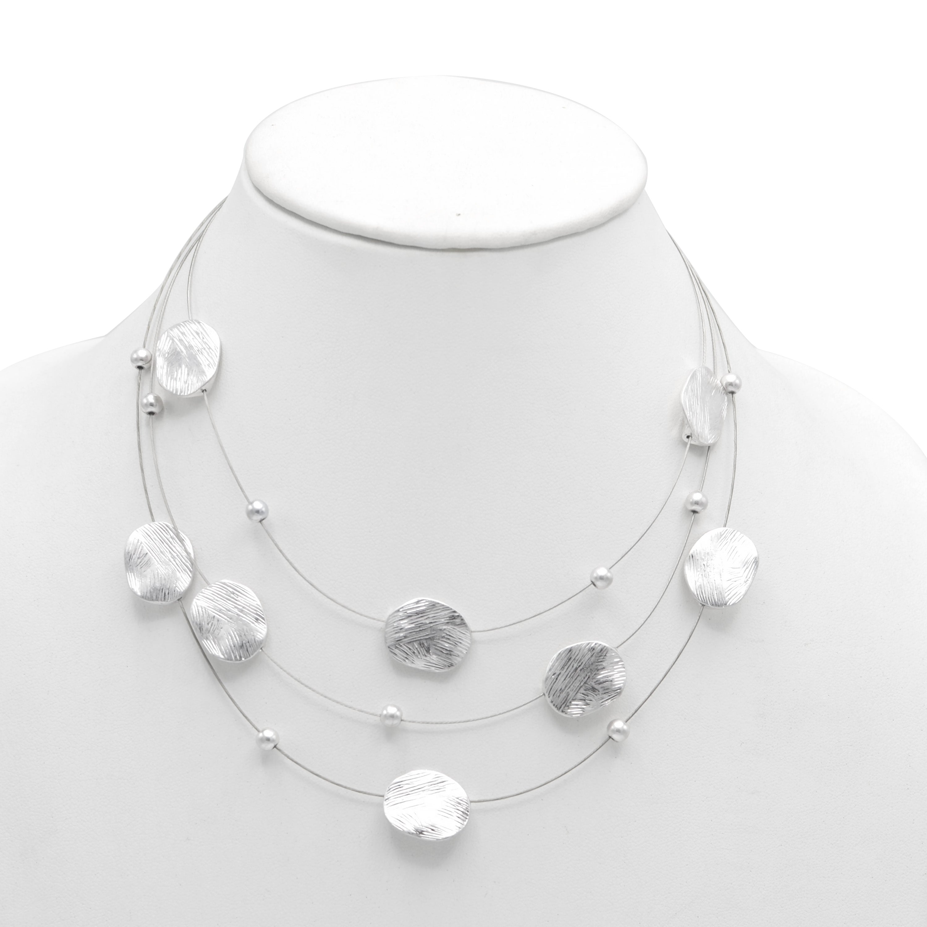 Silver Brushed Illusion Necklace And Earrings Set #SCE18256_SILVER(MB16)