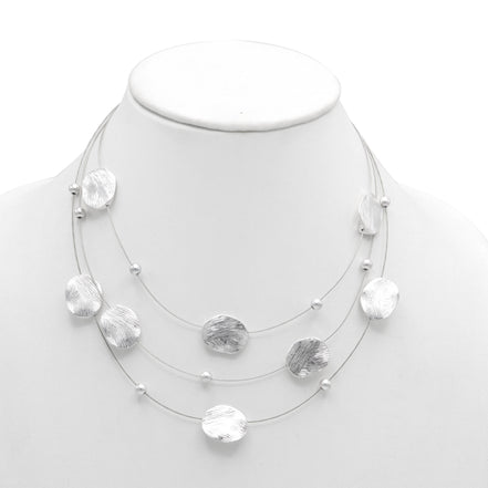 Silver Brushed Illusion Necklace And Earrings Set #SCE18256_SILVER(MB16)
