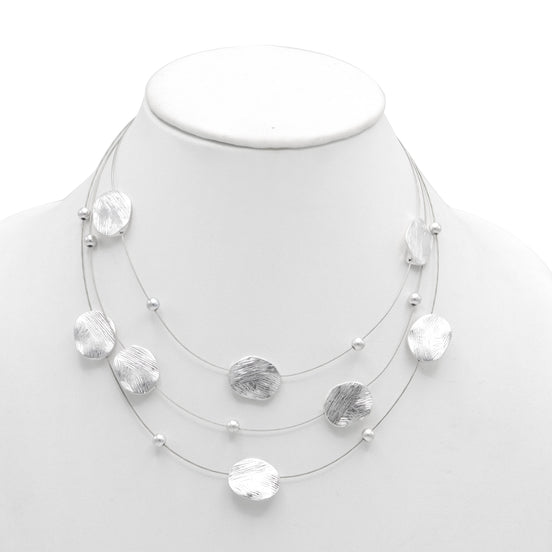 Silver Brushed Illusion Necklace And Earrings Set #SCE18256_SILVER(MB16)
