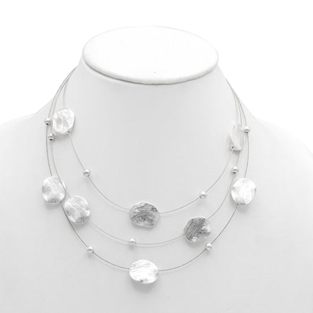 Silver Brushed Illusion Necklace And Earrings Set #SCE18256_SILVER(NG14)