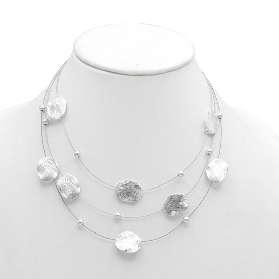 Silver Brushed Illusion Necklace And Earrings Set #SCE18256_SILVER(NG14)