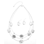 Silver Brushed Illusion Necklace And Earrings Set #SCE18256_SILVER(MB16)