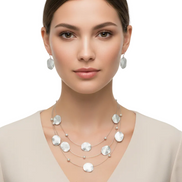Silver Brushed Illusion Necklace And Earrings Set #SCE18256_SILVER(MB16)