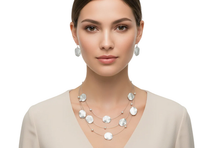 Silver Brushed Illusion Necklace And Earrings Set #SCE18256_SILVER(MB16)
