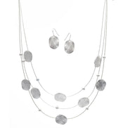 Silver Brushed Illusion Necklace And Earrings Set #SCE18256_SILVER(NG14)