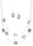 Silver Brushed Illusion Necklace And Earrings Set #SCE18256_SILVER(NG14)