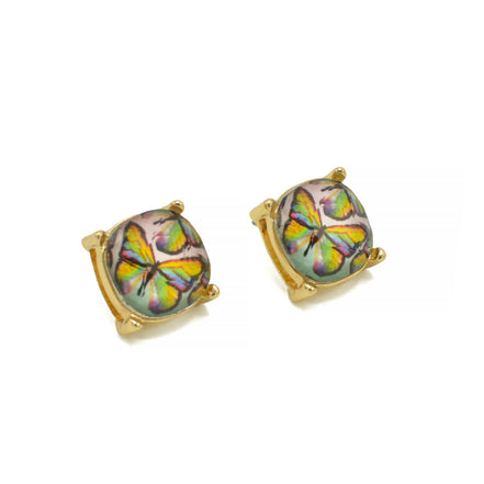 GOLD AND MULTI BUTTERFLY SQUARE STUD EARRINGS #HNE90740MUL(GD18)