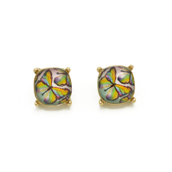 GOLD AND MULTI BUTTERFLY SQUARE STUD EARRINGS #HNE90740MUL(GD18)