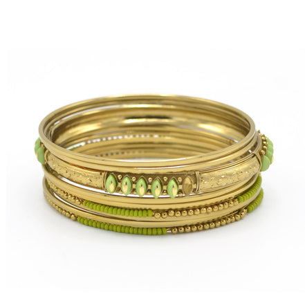 GOLD OLIVE 8 PCS BANGLE SET#B0219_GLD_OLIVE(OB18)