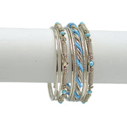 Silver Turquoise 9-Piece Bangle Bracelet Set – Classic Stacked Bangles For Women #KB0231_S-TURQ (DC1)