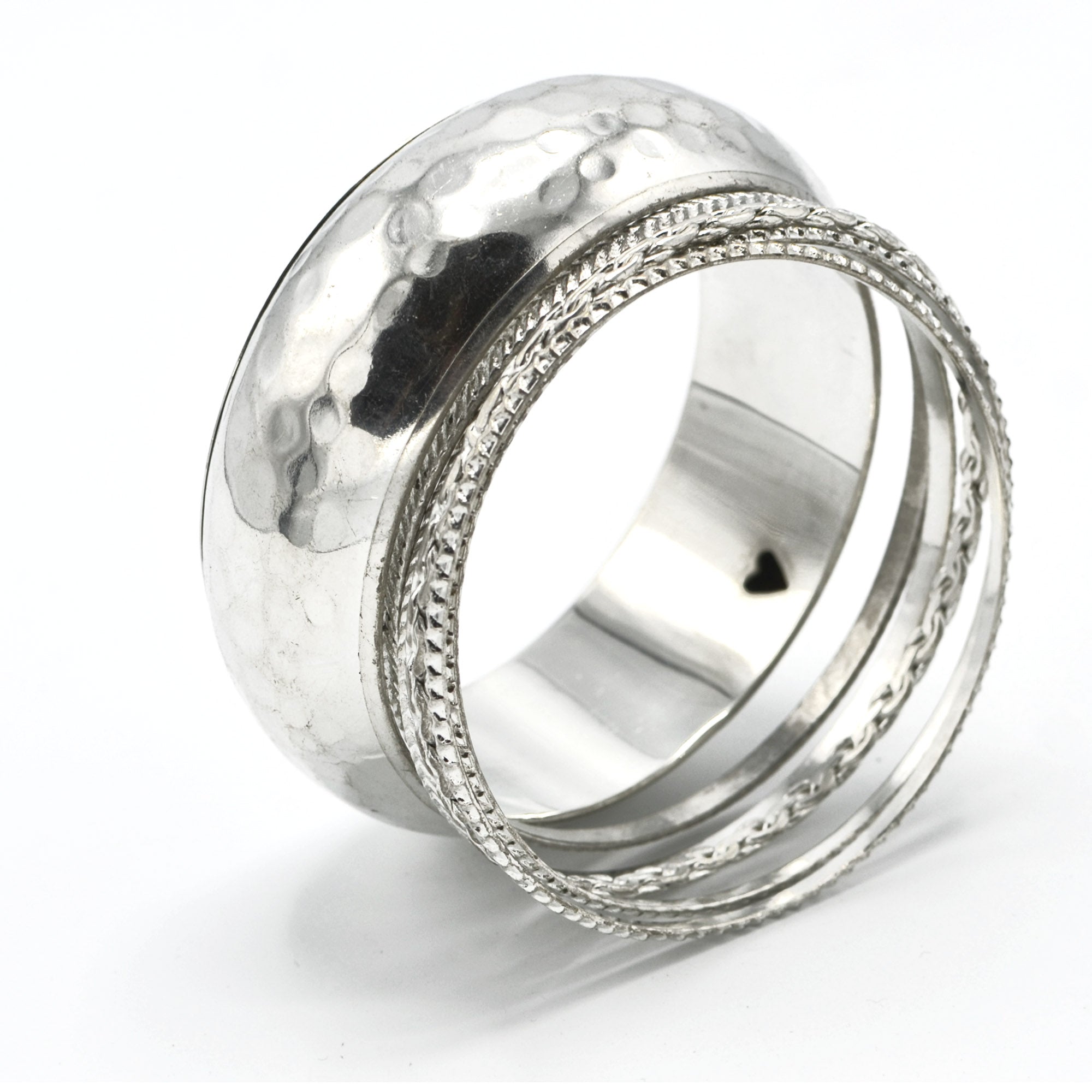 SILVER HAMMERED 5 PCS BANGLE SET#RB75012_SILVER(UH8)