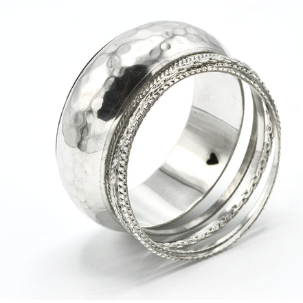 SILVER HAMMERED 5 PCS BANGLE SET#RB75012_SILVER(UH8)
