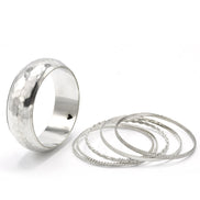 SILVER HAMMERED 5 PCS BANGLE SET#RB75012_SILVER(UH8)