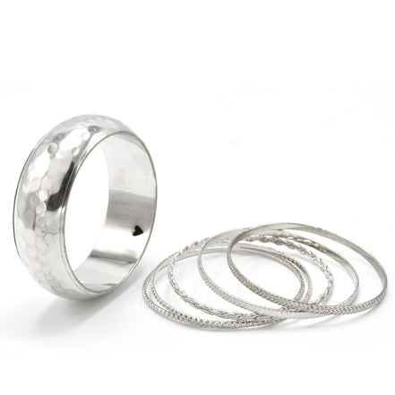 SILVER HAMMERED 5 PCS BANGLE SET#RB75012_SILVER(UH8)