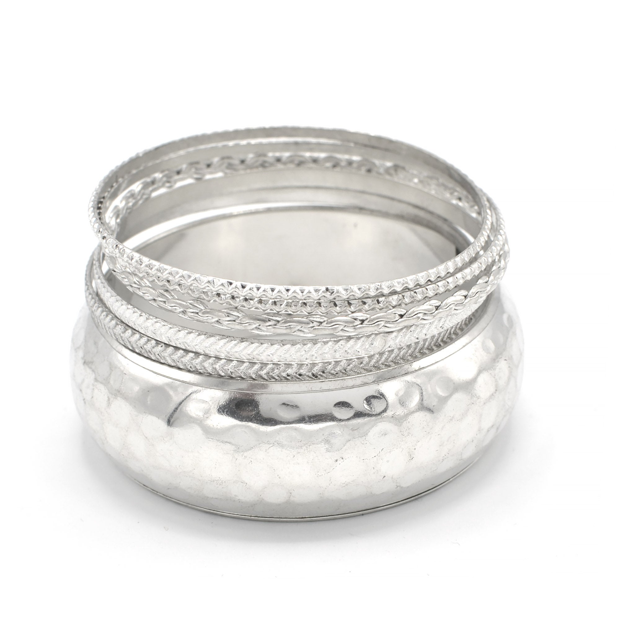 SILVER HAMMERED 5 PCS BANGLE SET#RB75012_SILVER(UH8)