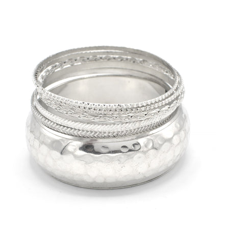 SILVER HAMMERED 5 PCS BANGLE SET#RB75012_SILVER(UH8)