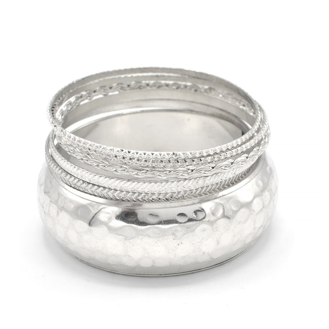 SILVER HAMMERED 5 PCS BANGLE SET#RB75012_SILVER(UH8)