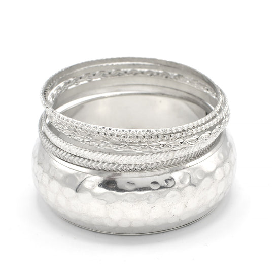 SILVER HAMMERED 5 PCS BANGLE SET#RB75012_SILVER(UH8)