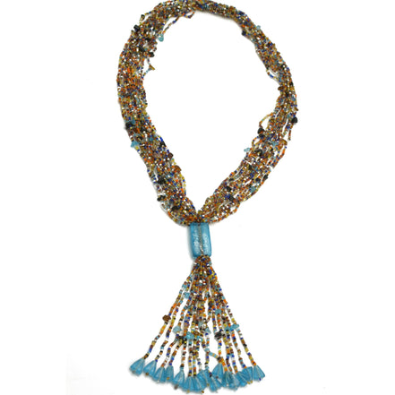 Multicolor multi layered Seed beads tassel long Necklace #N3101-Multi (PA7)
