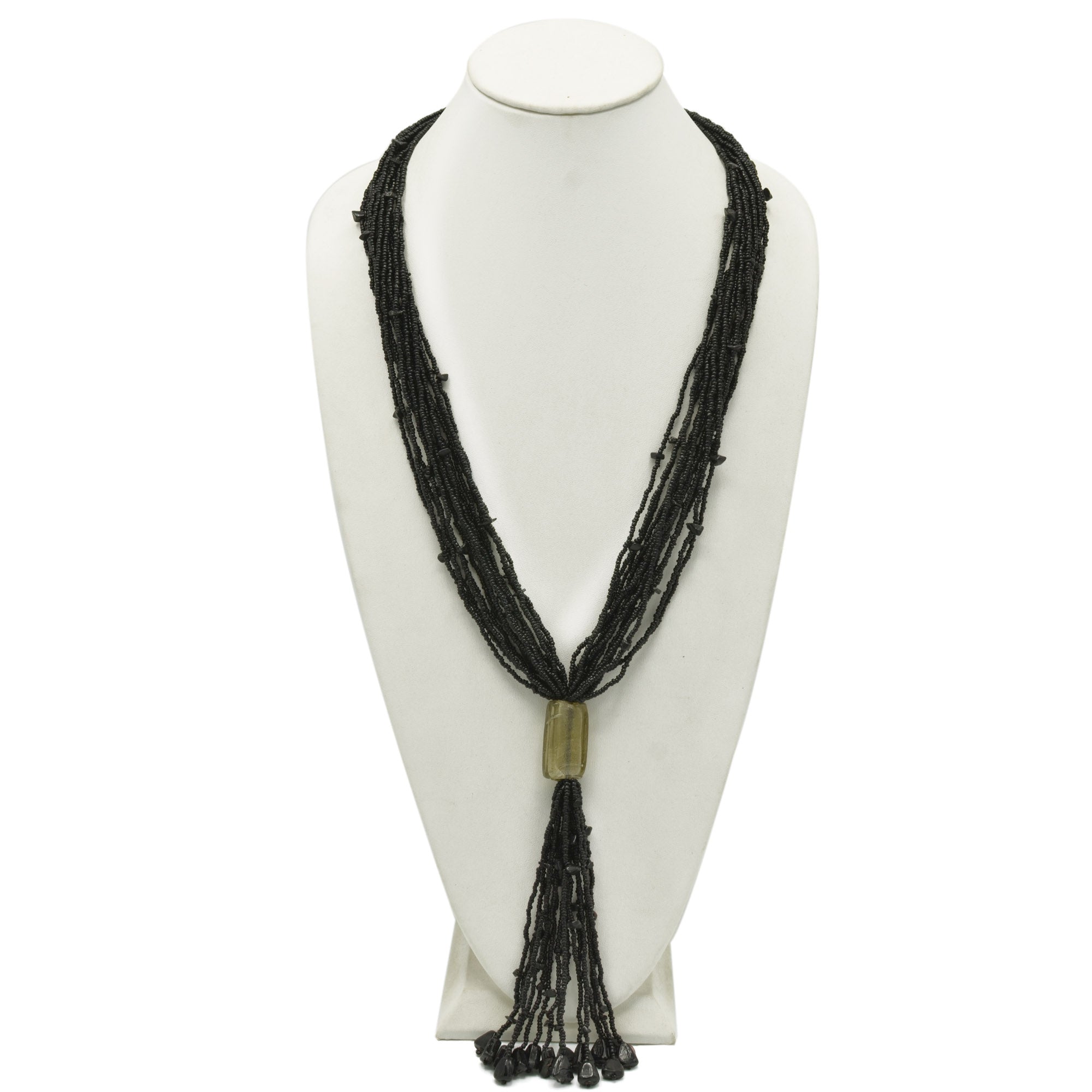 Black Multi Layered Seed Beads Tassel Long Necklace #N3101_BLACK (PF9)